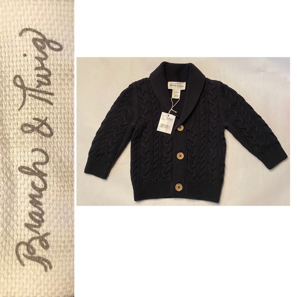 🎄5/$30 NWT Branch & Twig. Black Nest Stretch Organic Cotton Cardigan 3-6 Months - Picture 1 of 11
